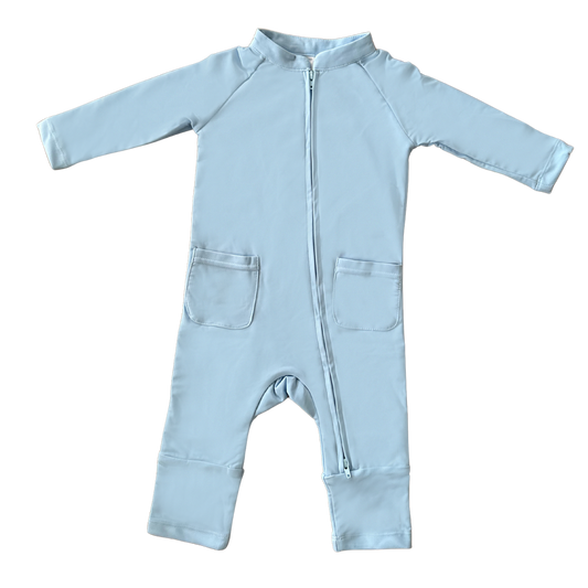 Eczema Friendly Powdered in Blue Bamboo Full Coverage Swimsuit - Baby & Toddlers