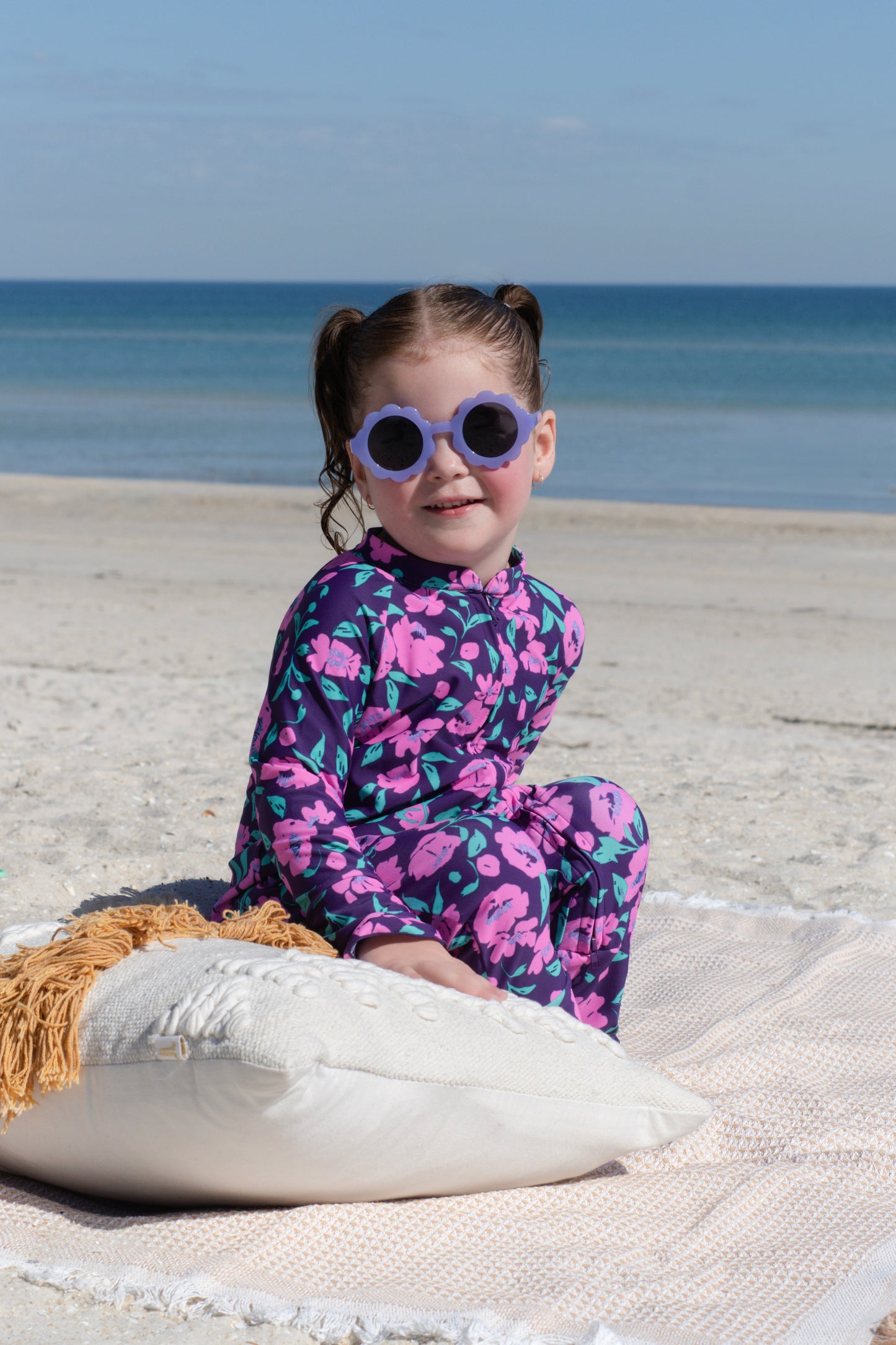 Eczema Friendly Pink Flora Bamboo Full Coverage Swimsuit - Kids, Toddlers & Babies