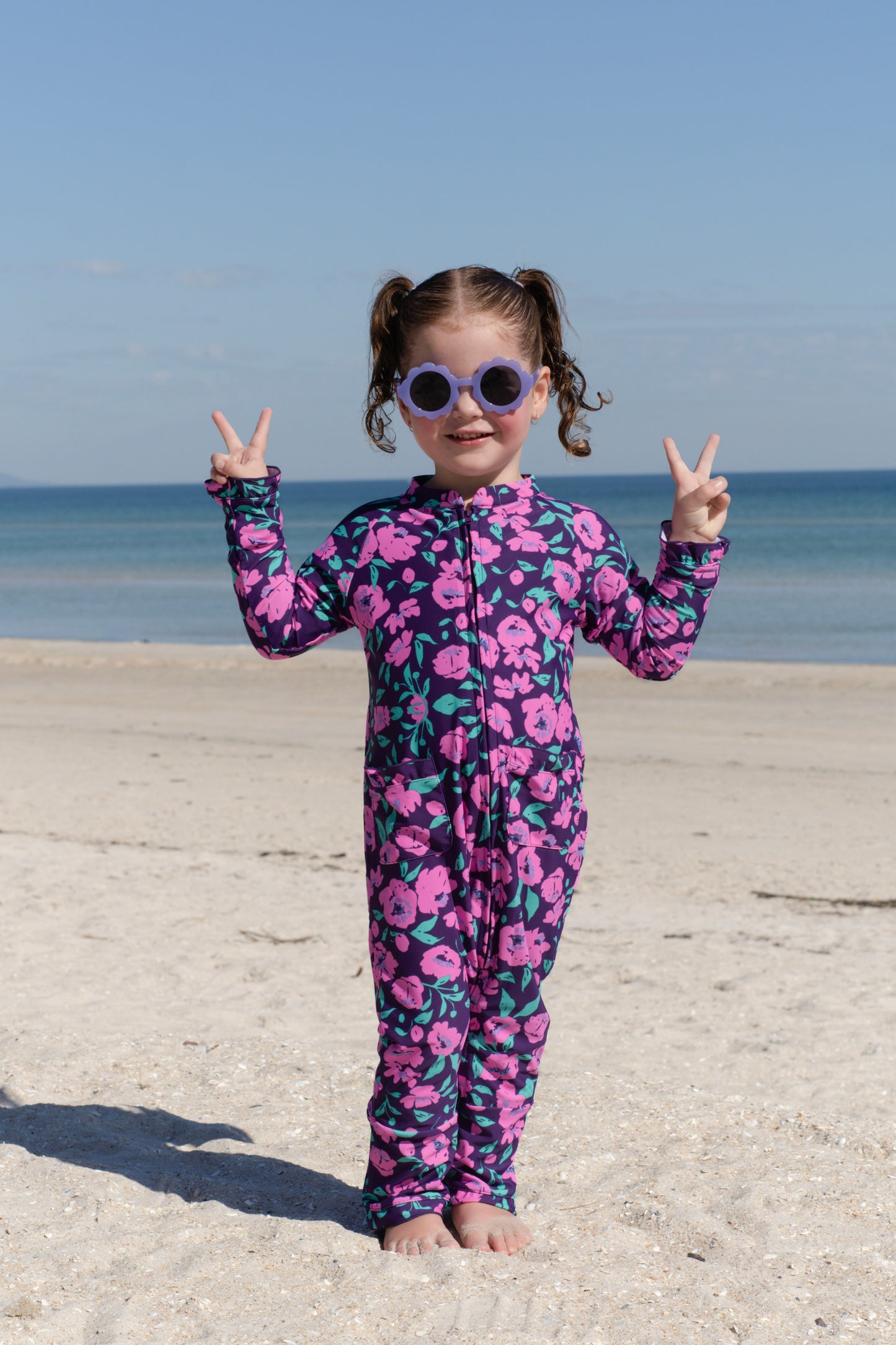 Eczema Friendly Pink Flora Bamboo Full Coverage Swimsuit - Kids, Toddlers & Babies
