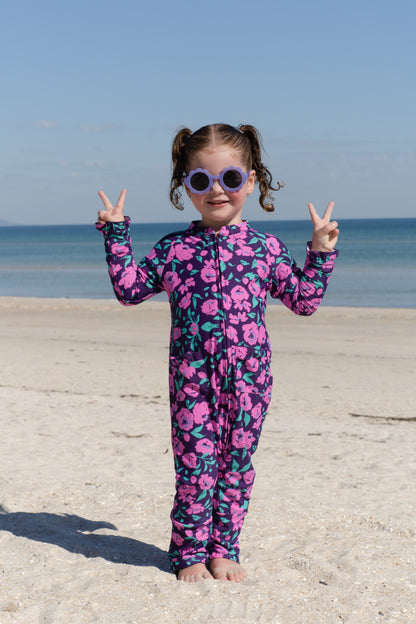 Eczema Friendly Pink Flora Bamboo Full Coverage Swimsuit - Kids, Toddlers & Babies