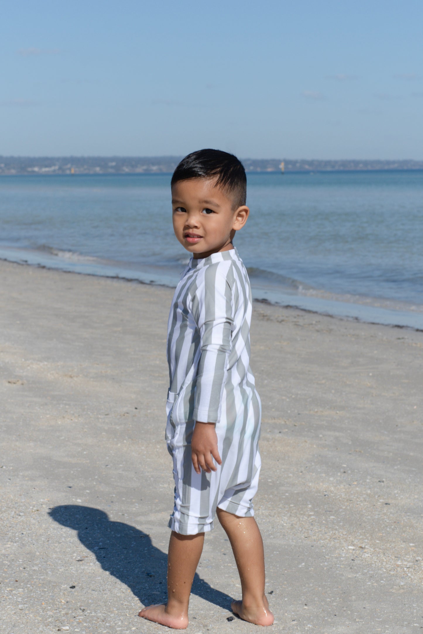 Shortie Eczema Friendly Sage Stripes Bamboo Swimsuit - Kids, Toddlers & Babies
