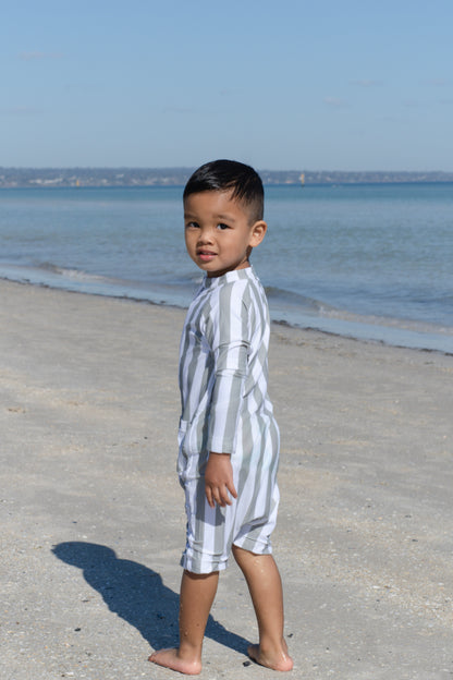Shortie Eczema Friendly Sage Stripes Bamboo Swimsuit - Kids, Toddlers & Babies