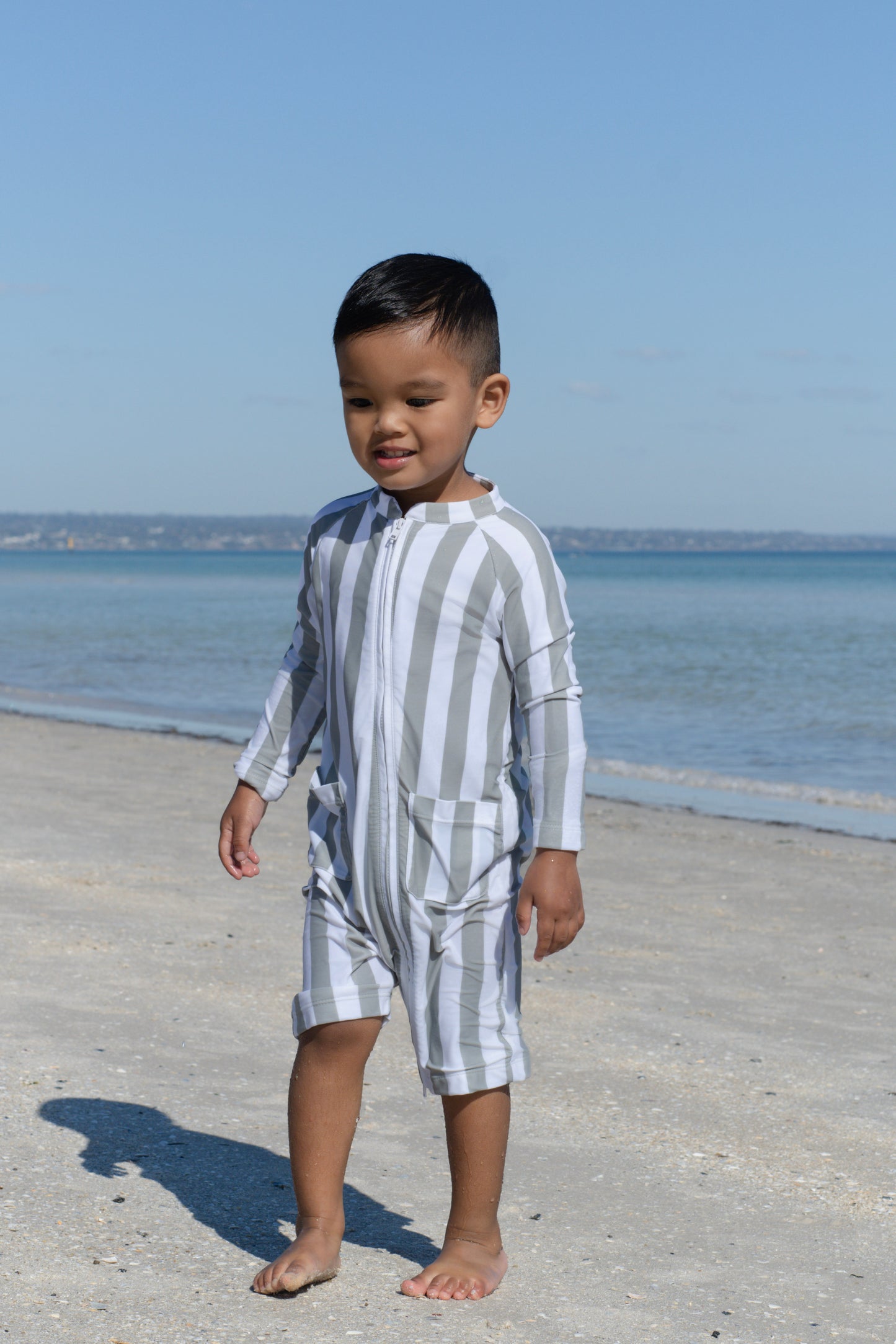 Shortie Eczema Friendly Sage Stripes Bamboo Swimsuit - Kids, Toddlers & Babies