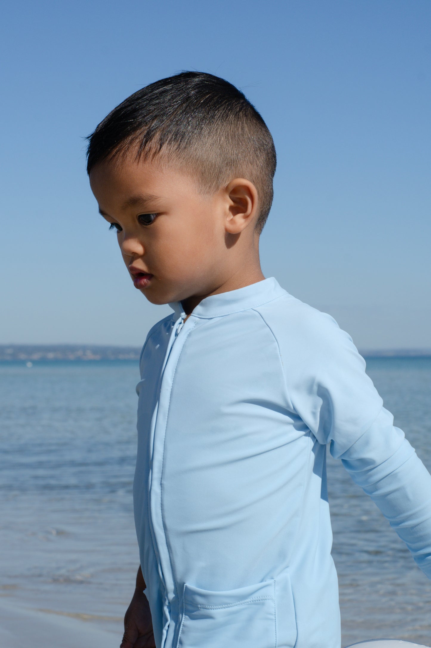 Eczema Friendly Powdered in Blue Bamboo Full Coverage Swimsuit - Kids, Toddlers & Babies