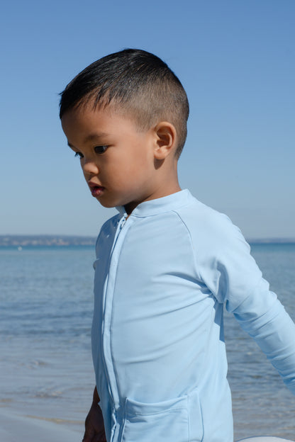 Eczema Friendly Powdered in Blue Bamboo Full Coverage Swimsuit - Kids, Toddlers & Babies