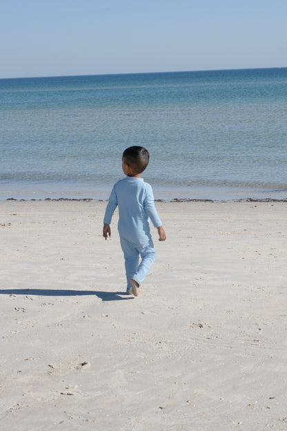 Eczema Friendly Powdered in Blue Bamboo Full Coverage Swimsuit - Kids, Toddlers & Babies