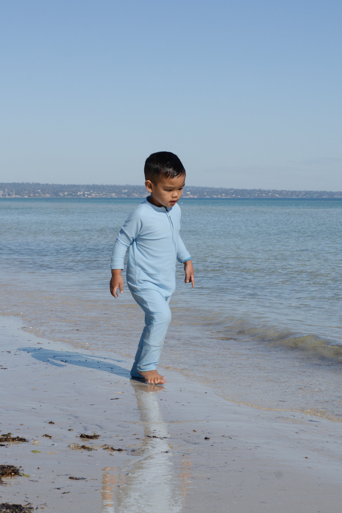 Eczema Friendly Powdered in Blue Bamboo Full Coverage Swimsuit - Kids, Toddlers & Babies