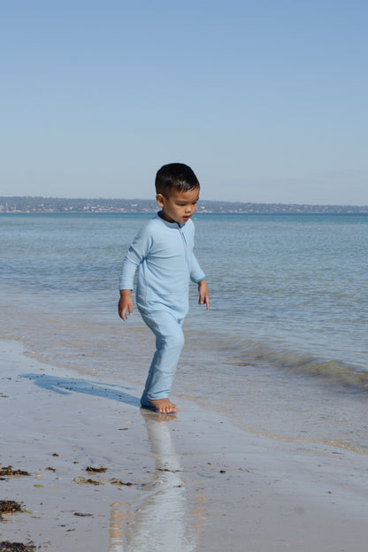 Eczema Friendly Powdered in Blue Bamboo Full Coverage Swimsuit - Kids, Toddlers & Babies