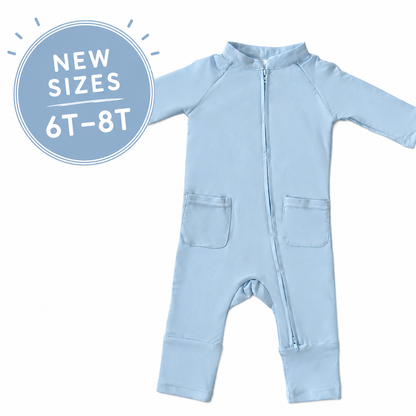 Eczema Friendly Powdered in Blue Bamboo Full Coverage Swimsuit - Kids, Toddlers & Babies