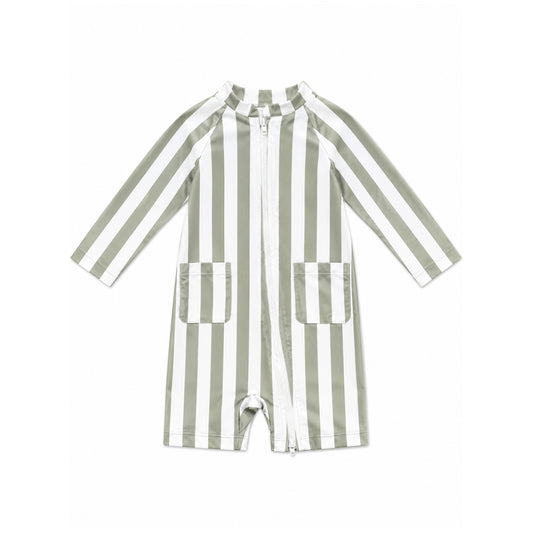 Shortie Eczema Friendly Sage Stripes Bamboo Swimsuit - Kids, Toddlers & Babies